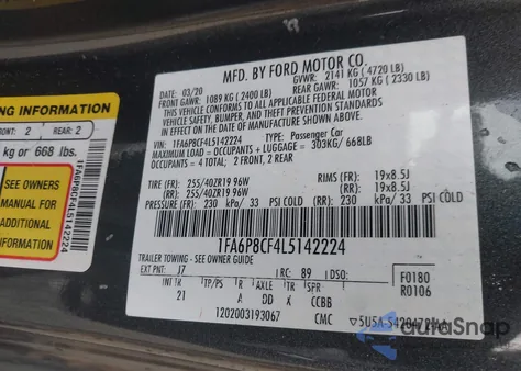 2020 Ford Mustang Gt Fastback from USA, damaged, VIN 1FA6P8CF4L5142224